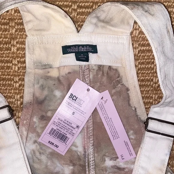 NWT Wild Fable Cream and Pink Tie-Dye Overalls Dress - Picture 2 of 6